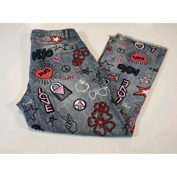 Michael Kors Graffiti Embroidered Cropped Jeans Women's Size 6 NYC HTF Hippie - Picture 3 of 10